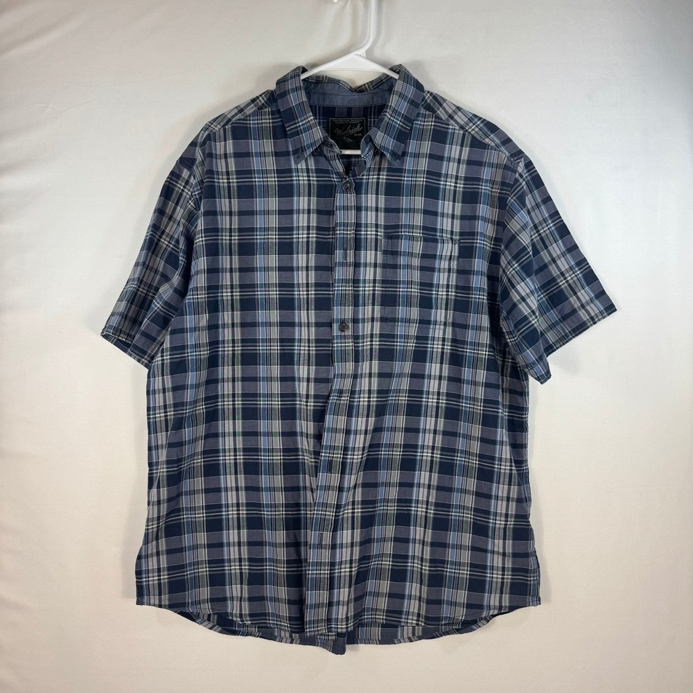 Woolrich Mens XL Blue Plaid Organic Cotton Short Sleeve Button Down Shirt 6161